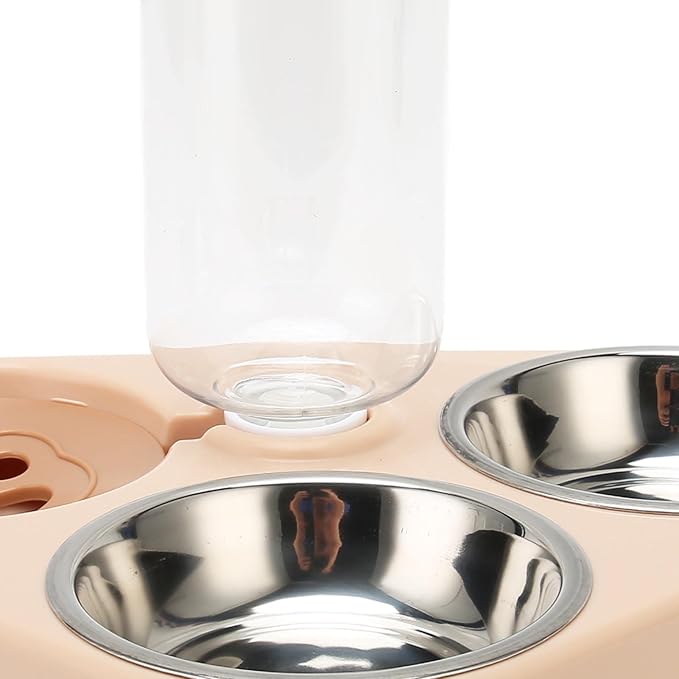 Pet Food & Water Bowl Set, Automatic Refill Bottle with Non Slip Base, Stainless Steel Bowls for Cats and Dogs, Pink