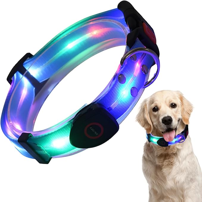 Dog LED Light Collar, Rechargeable LED Dog Collar, Puppy Collars with Poop Bag Holder, Adjustable Pet Collars Lead Set, Waterproof LED Light Dog Collar for Dogs, Puppies, Pets, Walking, Running