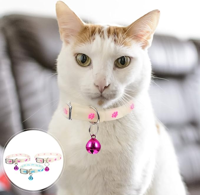 PATKAW 3Pcs Glowing Cat Dog Collar with Bell Light up Puppy Collar Adjustable Fluorescent Pet Safety Collar Pet Grooming Accessories for Small Medium Dogs Cats Kitten
