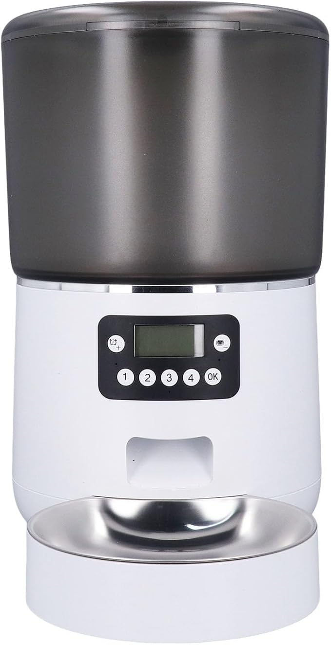 Automatic Pet Feeder, 4L Large Capacity Automatic Cat Feeder with Freshness Preservation Transparent Stainless Steel Smart Timed Cat Dry Food Dispenser for Cats Dogs (US Plug)