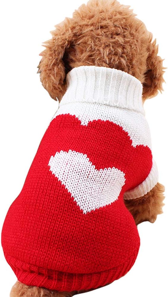 CHBORCHICEN Pet Dog Sweaters Classic Knitwear Turtleneck Winter Warm Puppy Clothing Cute Strawberry and Heart Doggie Sweater (Red2, Medium)