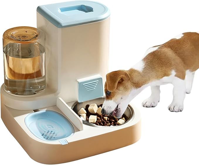 Gravity Pet Feeder and Water Dispenser Set,2 in 1 Automatic Pet Feeder Dispenser,Automatic Cat Food Dispenser, Detachable,Easy Clean,Integrated Large Capacity Dog 1L Water Bowl 2.8L Food Bowl