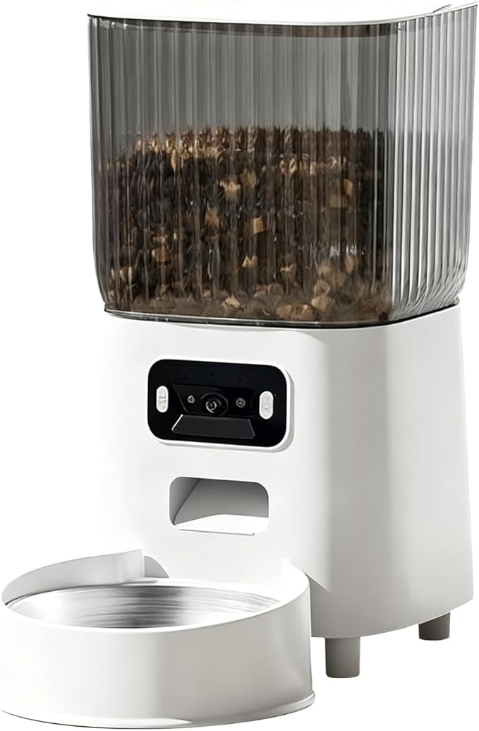 5L Smart Pet Feeder with HD Camera, WiFi Automatic Food Dispenser, Dual Stainless Steel Bowls, App Control, Voice Recorder, Motion Detection for Small and Medium Pets