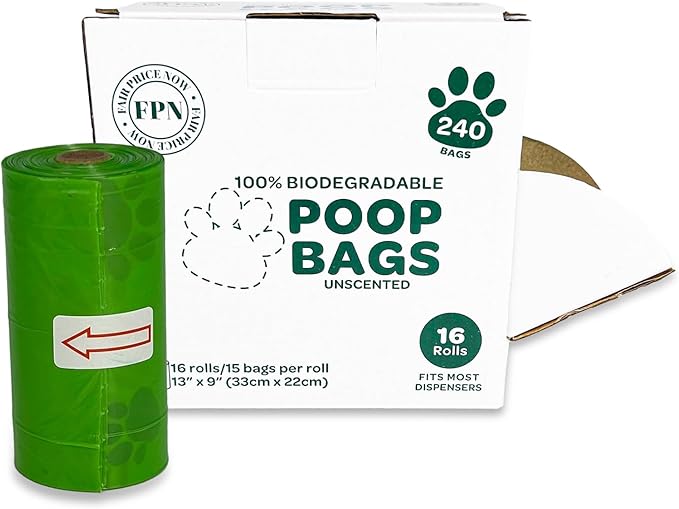 FPN Dog Poop Bags – 16 Rolls - 240 Bags, 13″ x 9″, Fits Most Dispensers – Biodegradable, Leak-Resistant & Earth-Friendly Pet Waste Bags (Unscented)