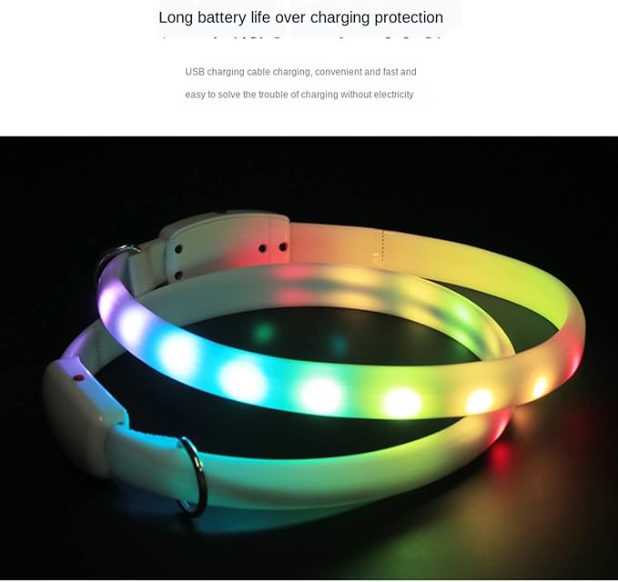 Dog Led Collar USB Rechargeable, Multicolored Lighted Dog Collar Band Flashing, Dog Collar Lights Up Night Walking for Small Medium Large Dog