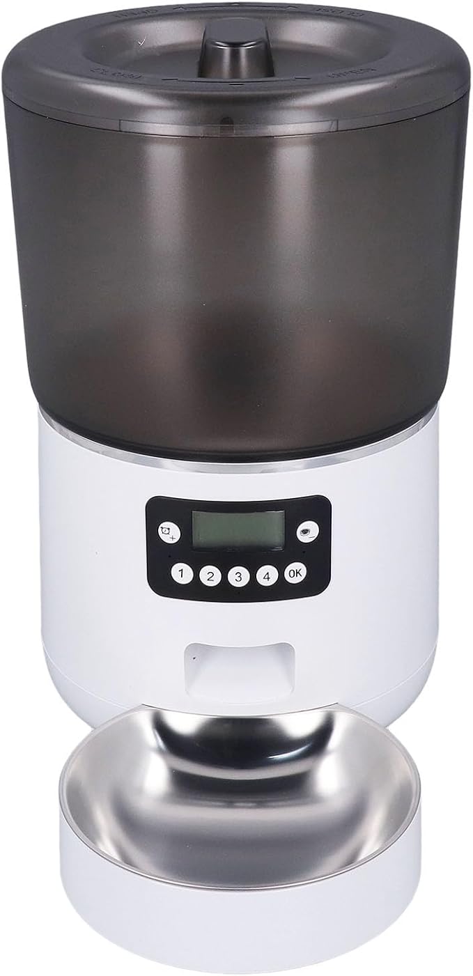 Automatic Pet Feeder, 4L Large Capacity Automatic Cat Feeder with Freshness Preservation Transparent Stainless Steel Smart Timed Cat Dry Food Dispenser for Cats Dogs (US Plug)
