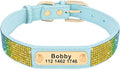 Custom Crystal Dog Collar Soft Leather Pet ID Collar Personalized Rhinestone Collars Adjustable for Small Medium Large Dogs Cat Blue S