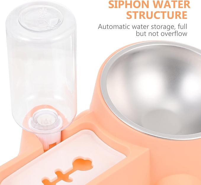 Multifunctional Stainless Steel Dog Food Bowl and Automatic Water Dispenser, Wear-Resistant Pet Puppy Feeder for Home and Outdoor Use, Orange Pink