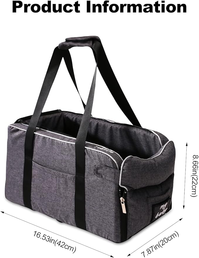 Ergocar Pets Booster Seat for Car Front Seat Travel Carrier Cage Shoulder Straps Collapsible Soft Washable Portable Small Dogs & Cats Car Seat Puppy Car Seat Within 6kg-Gray, Straps