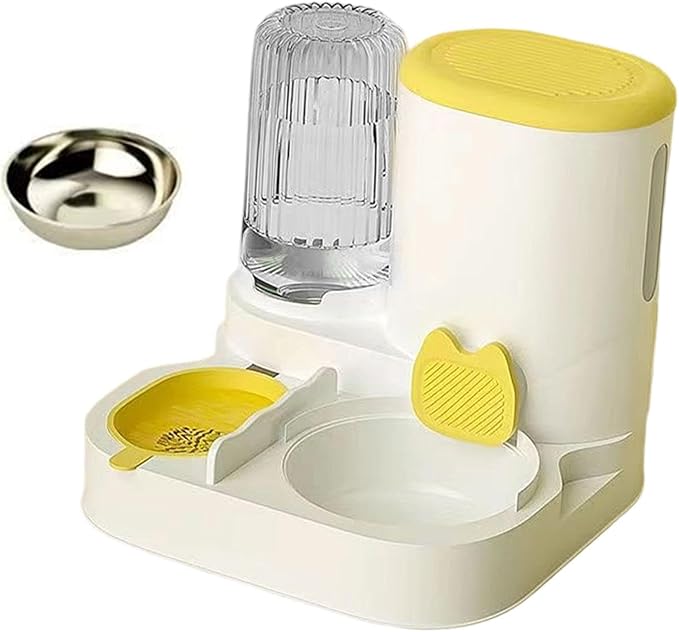 Automatic Dog Feeder and Water Dispenser Dog Bowl,Household,Food Feed,Automatic Pet Feeder for Small Dogs Small Animals Bunny, Yellow