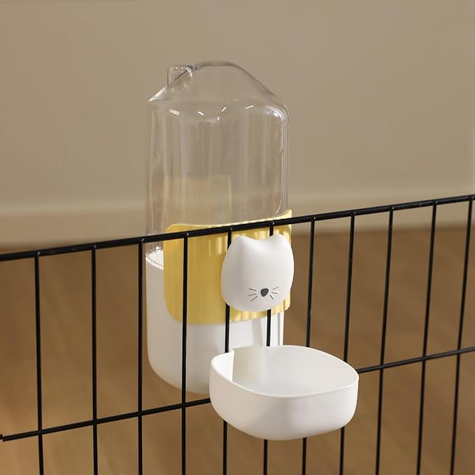 2Pieces Auto Dog Feeder with Cartoon Face, Hanging Mount Food Water Bowl, Easy Maintenance for Kittens & Puppies Cartoon Cats Face Dog Automatic for Busy Owner
