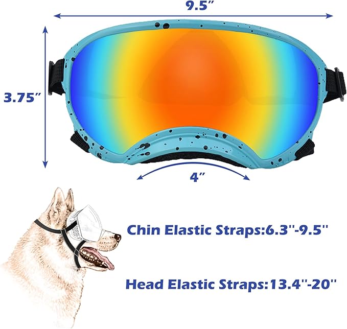 Winproof Large Dog Sunglasses with Adjustable Strap, UV Protection, Soft Goggles for Medium-Large Dogs