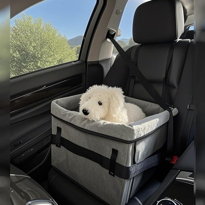 Car Seat for Dogs Small 5-15 lbs | Pet-Friendly Suede | Washable | Easy to Install & Clean | Small Dog Booster Car Seat Elevated | Helps Pups Not Feel Woozy On Rides (16 x 15 x 13 in)