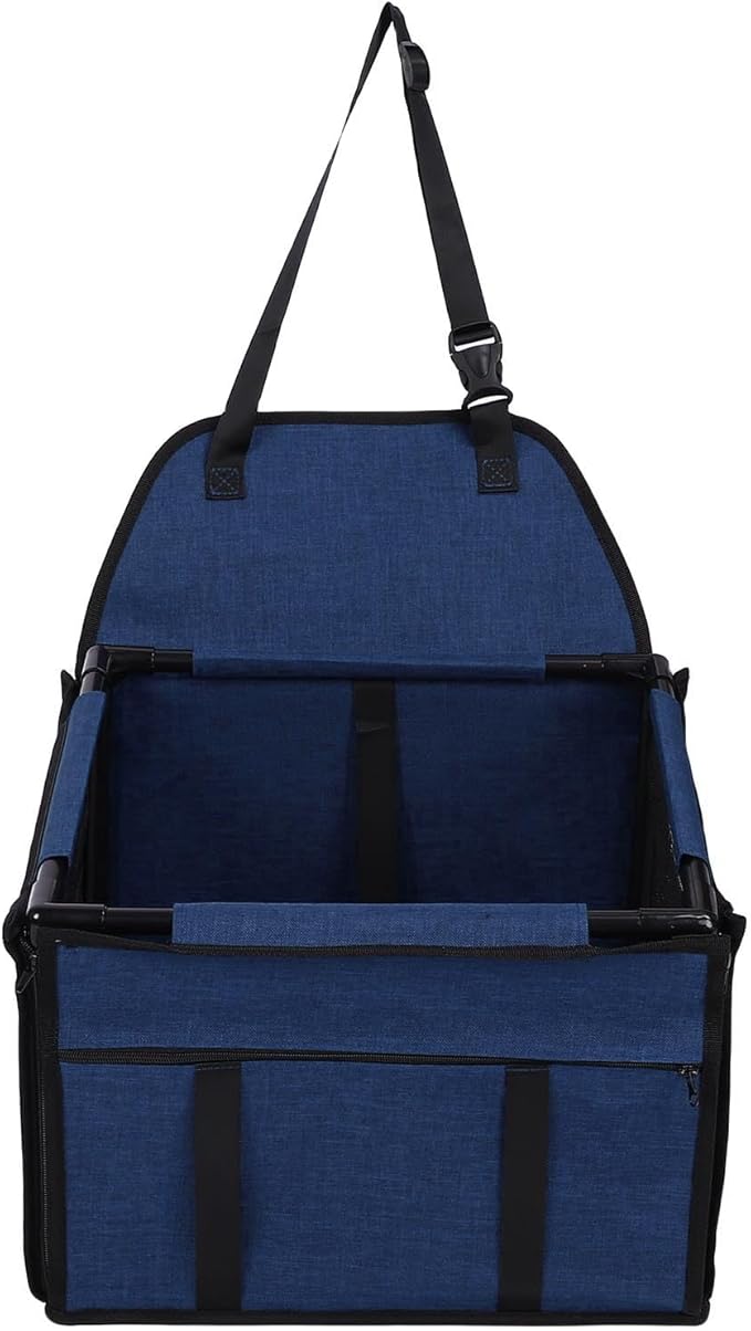 Dog Car Seat Large Capacity Foldable Portable Pet Travel Seat for Cars Indoor Outdoor Use Oxford Fabric PVC Material 39x39x27cm (Dark Blue)
