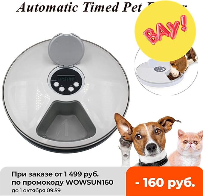 Massage Cushion Round Timing Feeder Automatic Pet Feeder 6 Meals 6 Grids Cat Dog Electric Dry Food Dispenser 24 Hours Feed Pet Supplies (Color : A)