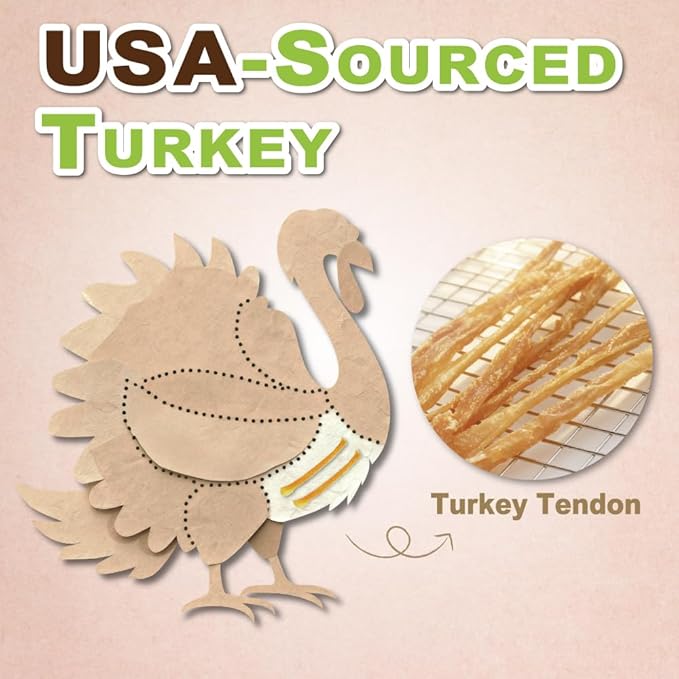 AFreschi Turkey Tendons for Dogs, USA-Sourced, Healthy Dog Treats, Rawhide-Free Puppy Chews, Long Lasting, All Natural, Hypoallergenic Dog Treats for Medium Breeds, 8 oz Pack Braid (M)