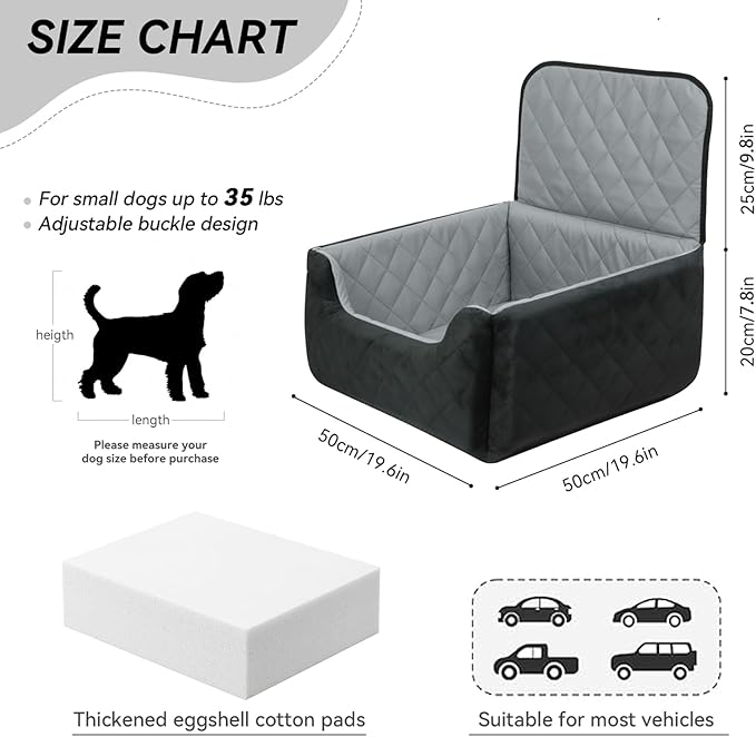 Dog Car Seat for Medium Small Dogs, Memory Foam Dog Booster Seat, Travel Safe Bed with Safety Belts Detachable Washable, Anti-Slip Base