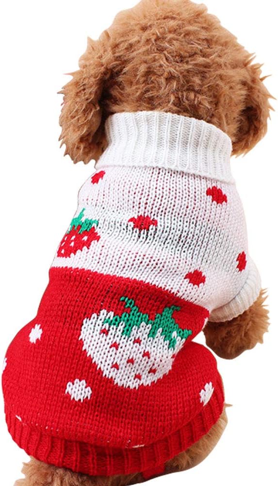 CHBORCHICEN Pet Dog Sweaters Classic Knitwear Turtleneck Winter Warm Puppy Clothing Cute Strawberry and Heart Doggie Sweater (Red1, Large)