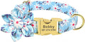 Flower Custom Dog Collar Leash Floral Printed Nylon Pet Dog Collars Lead Personalized Puppy Collars for Small Medium Large Dog 153 Blue S