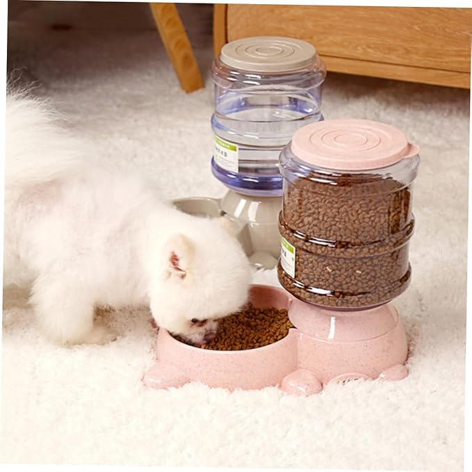 Mipcase 1 PC Pet Food Dispenser Automatic Feeder Holder with Adorable Easy to Non Skid Base Capacity for Dogs and Pets Refillable Food Container Pink