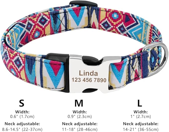 Personalized Dog Collar Nylon Print Dog Collars Customized Puppy Pet Collar Engraved Name ID for Small Medium Large Big Dogs Pug 019 Light Blue L
