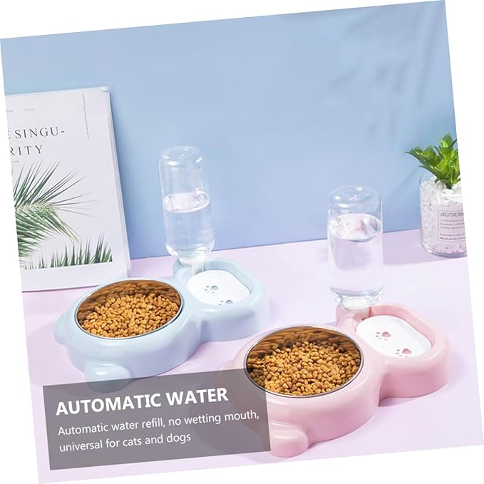 Stainless Steel Double Bowl Pet Supplies Auto Refill Water Feeder Cat Dog Bowl Easy Clean Design