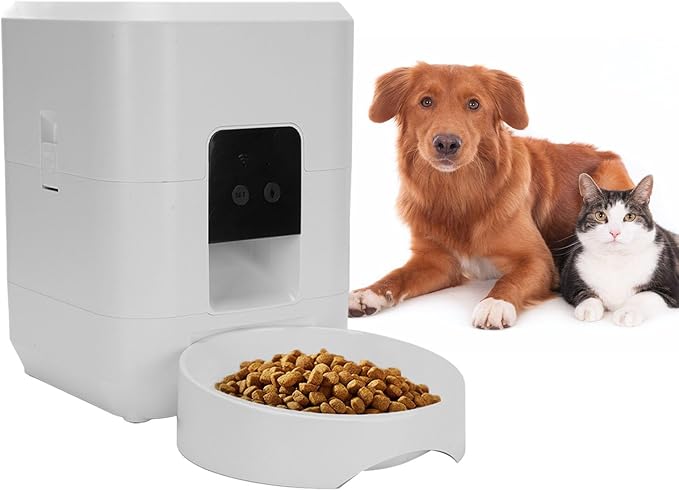 Automatic Pet Feeder, Smart Timed and Portion Controlled Feeding Food Container for Cat Dog, Connection Cat Dog Dry Food Dispenser, Dog Feeding Station, Pet Supplies (White)