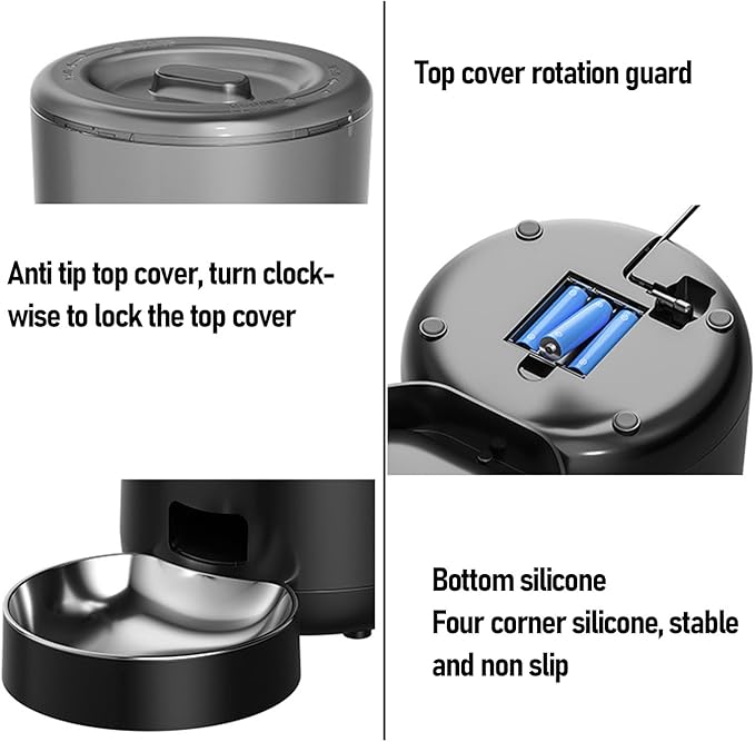 Timed Cat Feeder, Stainless Steel 4L with Dual Power Supply, Smart Control Pet Food Dispenser for Freshness PreservationEasy Cleaning for Automatic Feeding (US Plug)