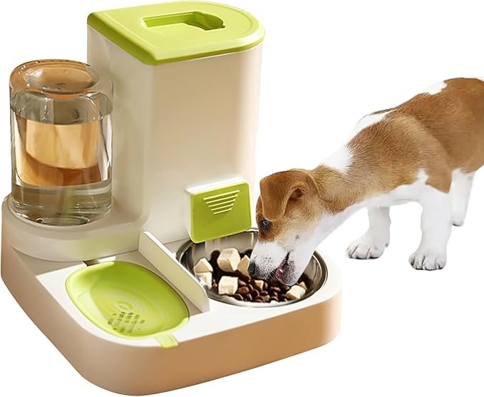 Gravity Pet Feeder and Water Dispenser Set,2 in 1 Automatic Pet Feeder Dispenser,Automatic Cat Food Dispenser, Detachable,Easy Clean,Integrated Large Capacity Dog 1L Water Bowl 2.8L Food Bowl