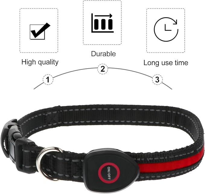VALICLUD Rechargeable LED Pet Collar 50cm Red Luminous Dog Collar with USB Charging 3 Flashing Modes for Medium Dogs Like Small Breed Golden Retriever Bichon