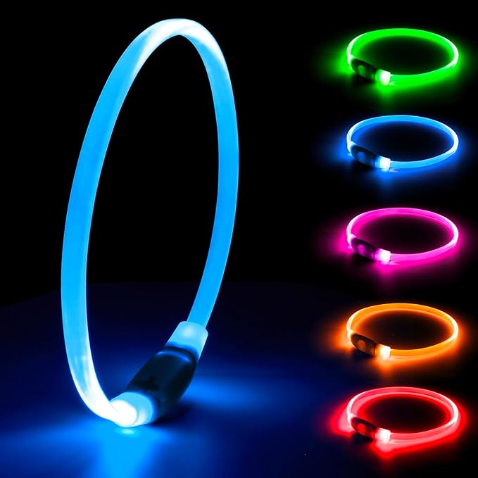 LED Dog Collar, Light Up Dog Collars USB Rechargeable for Night Walking-Fashion TPU Glowing Safety Pet Collar Lights for Small Dogs Cat (Blue)