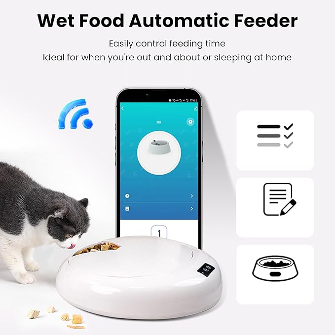 Cat Wet Food Dispenser, Large Capacity Design App Smart Control Auto Wet Food Automatic Cat Feeder for Indoor Cats and Dogs(Black) (White)