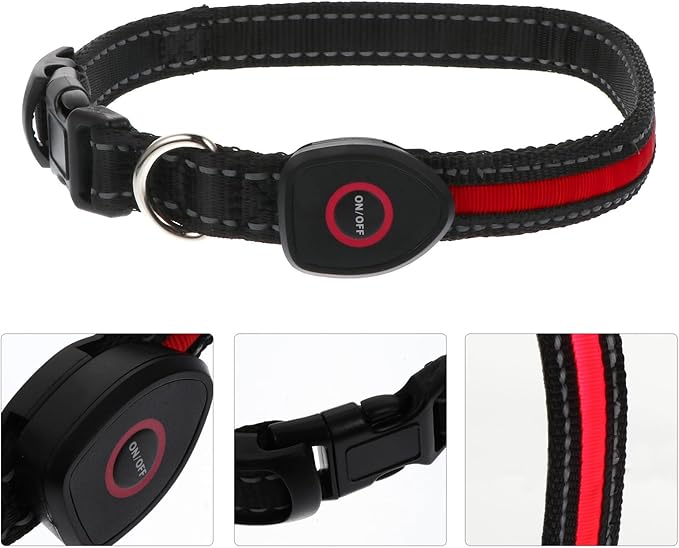 VALICLUD Rechargeable LED Pet Collar 50cm Red Luminous Dog Collar with USB Charging 3 Flashing Modes for Medium Dogs Like Small Breed Golden Retriever Bichon
