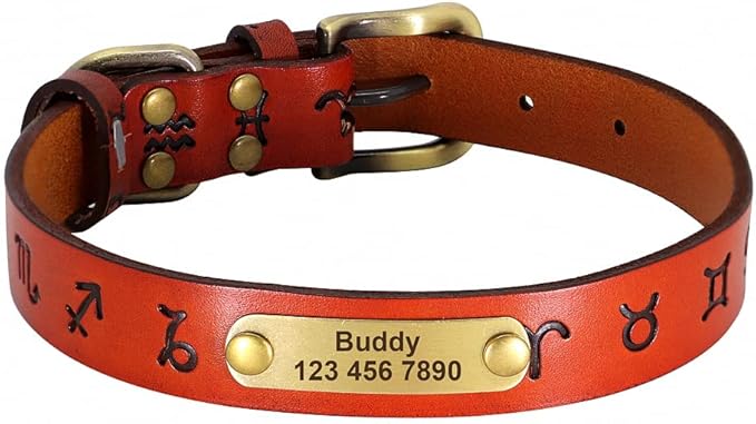 Custom Leather Dog Collar Personalized Dog Collars Leather Gold Buckle German Shepherd Pet ID Collar for Small Medium Large Dogs Light Brown L