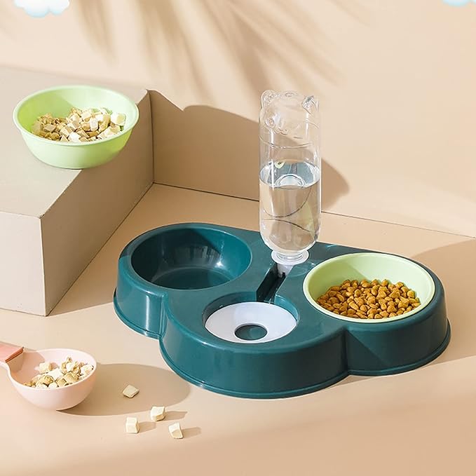 3 in 1 Dog Feeder Raised Cats Food Water Bowl Double Automatic Waterer No-Spill Double Pet Automatic Feeder Wet Food