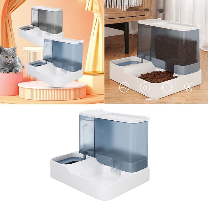 Acouto Automatic Pet Water Food Dispenser Pet Water Food Dispenser 2 in 1 Large Capacity Transparent Window Automatic Feeder Dog Dog Feeder SuppliesCats/ & (Blue)