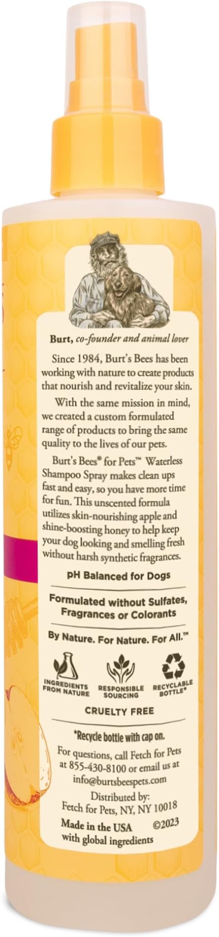 Burt's Bees for Pets Waterless Shampoo Spray for Dogs with Apple and Honey, 99.1% Natural Origin Formulas, Gentle Waterless Dry Dog Shampoo, 10 Fl Oz - 3 Pack