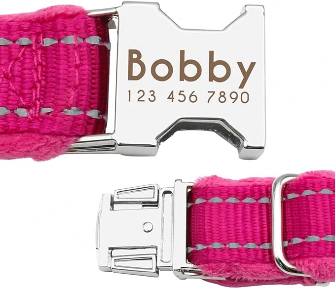 Dog Collar Personalized Reflective Large Dog Collars Nylon Adjustable Costomized Collar for Small Medium Big Dogs Pet Pitbull Rose Red S