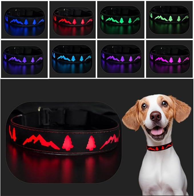 LED Dog Collar, 15 Light Modes, USB-C Rechargeable, Silicone Material, Adjustable Size, (Black, S(7.87-11.8"))