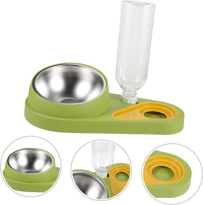 Mikikit Automatic Pet Food and Water Dispenser Compact Dog Feeder Non-Skid Base Bite-Resistant Material for Cats and Dogs Easy Use Pet Feeding Bowl Green