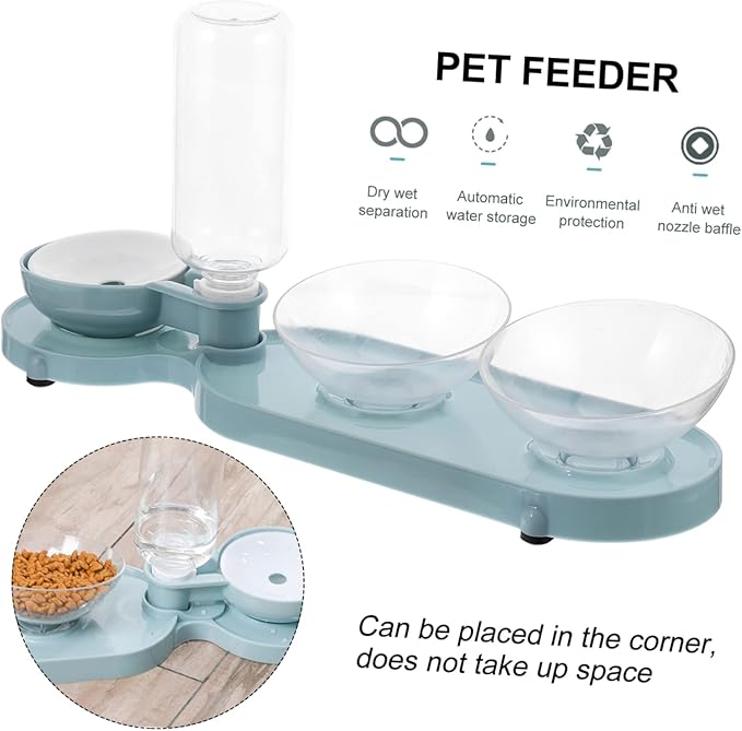 Mipcase Cat Water Feeder Pet Automatic Water Bottle Double Bowels Raised Cat Bowl Material