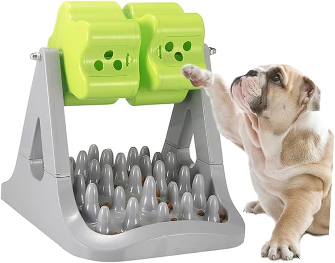 POPETPOP Pet Dog Food Feeder with Rotating Design Slow Eating Bowl to Prevent Choking Durable Food-Grade Material for Training and Feeding Dogs Gray Green