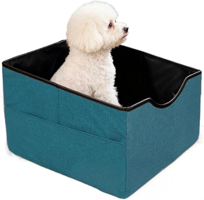 Portable Foldable Cat Dog Car Seat for Small Dogs Spacious Travel Bed with Clip-On Safety Leash Comfy Carseat with Storage Pockets Cat Puppy Car Travel Carrier Bed (Green)
