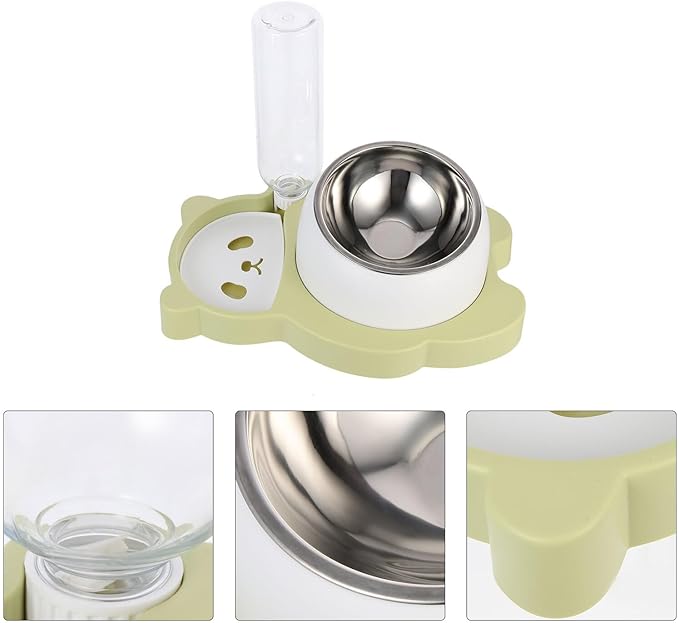 jojofuny Pet Water Feeder and Cat Food Bowl, Multi-Function Stainless Steel Dog Bowl with Neck Protection, Automatic Water Dispenser for Cats and Dogs, Fresh Green, Suitable for Home