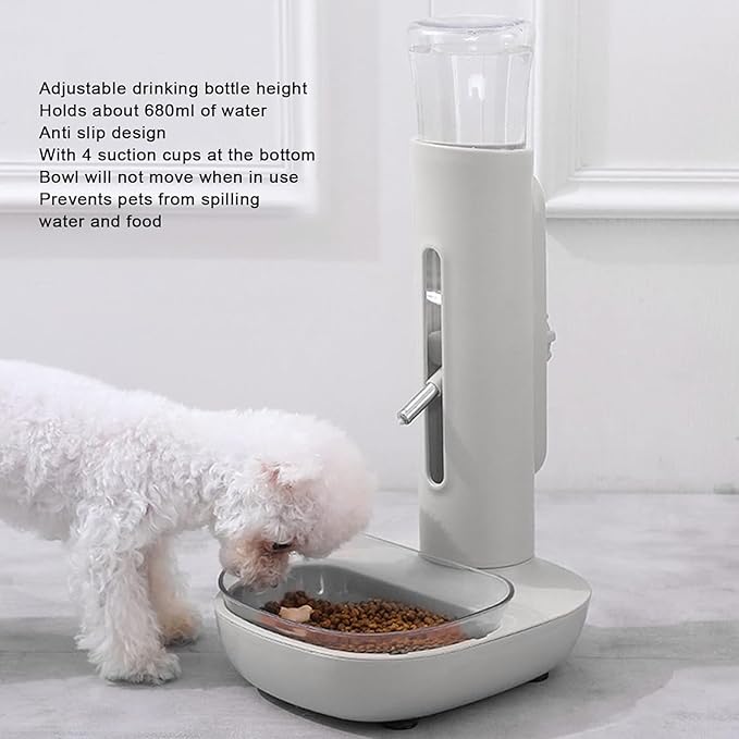Automatic Dog Water Bowl Dispenser 680ml Standing Water Dispenser with Dog Bowl Detachable Dog Feeder for Cats and Small and Medium-Sized Dogs