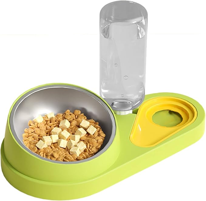 Pet Automatic Feeder Set Dog Food Bowl Waterer Slanted Raised Stainless-Steel Re-Fill Water Dispenser Pet Automatic Feeder Dog Water Food Dispenser Set
