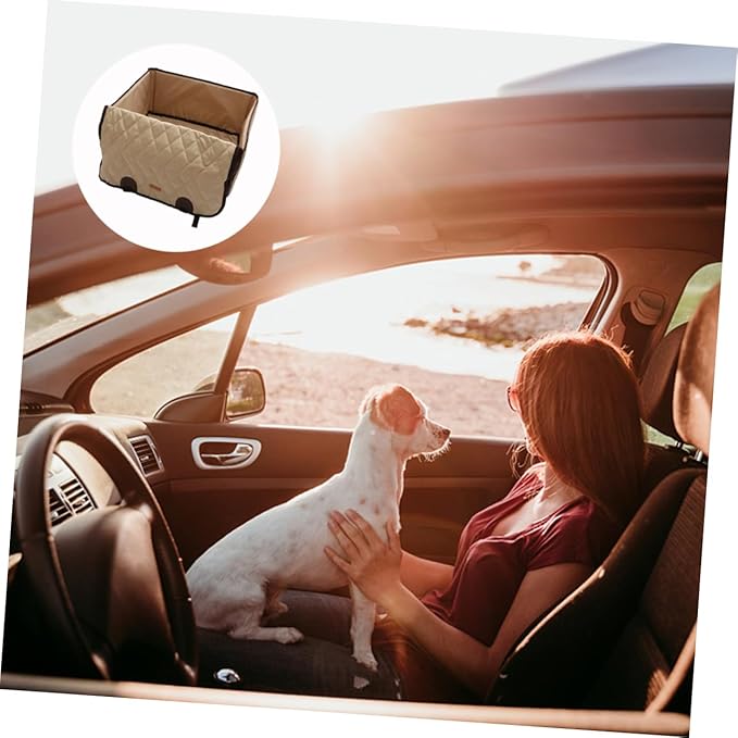 STOBOK Small Dog Car Seat Dog Booster Seat Breathable Travel Carrier Cage Folding Soft Elevated Pet Bed Cushion for Auto Small Medium Pets Beige