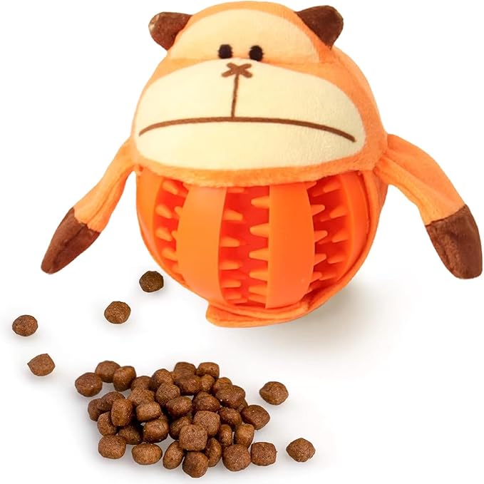 Tumbo Sniff & Seek Pals Dog Toy - Hide & Seek Treat Ball, Plush Animal Cover, Interactive Snuffle Toy for Enrichment & Boredom Relief (Momo The Monkey (Orange))