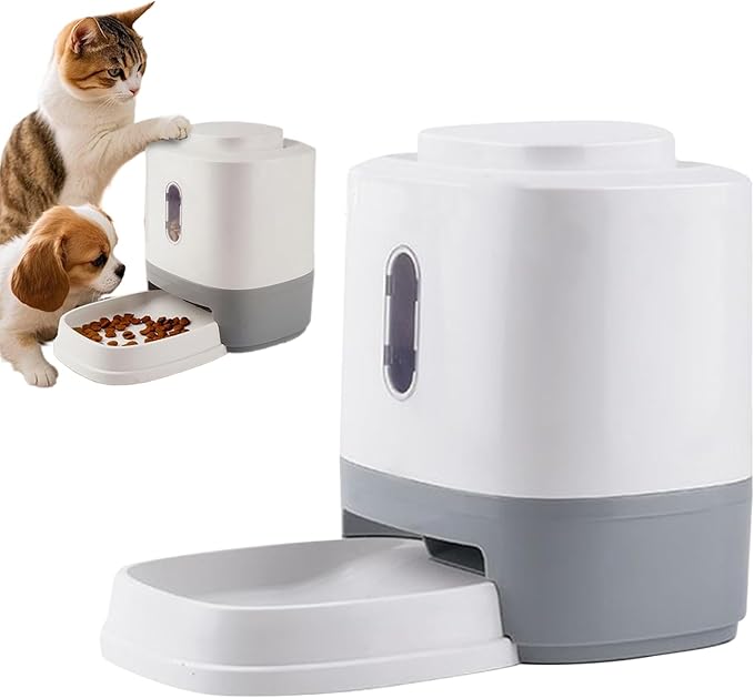 Dog Food Dispenser - 1.5L Press Automatic Cat Feeder with Integrated Bowl, Slow Feeding Station, Interactive Enrichment Toy, Gravitys Flow Kibble Organizer for Small Medium Puppy Kitten