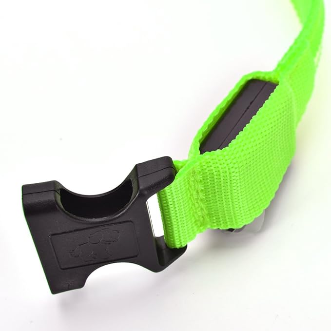 Green Light-Up LED Adjustable Pet Collar (Flashing or Steady Modes) - Rechargeable via USB Cable (Included) by Electronix Express (Medium)
